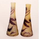 Bardsour - Barz - A pair of early 20th Century French cameo glass vases of tapered sleeve form,