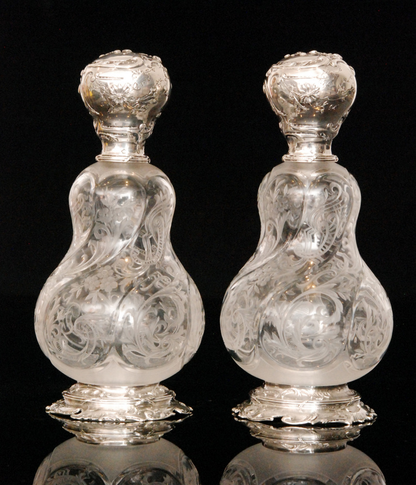 In the manner of Baccarat - French - A pair of late 19th Century clear cut crystal scent bottles of