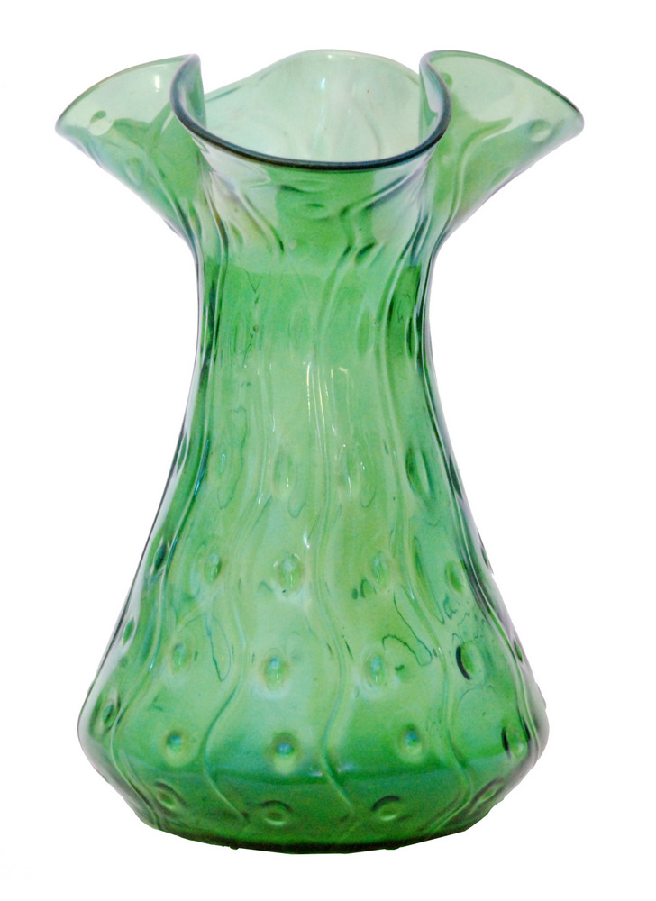 Loetz - A large early 20th Century glass vase of tapered cylindrical form with a wide triform wave