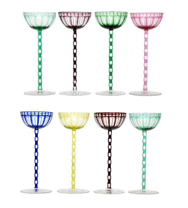 Otto Prutscher - Meyr's Neffe - A set of eight stemmed wine glasses in a range of colours to