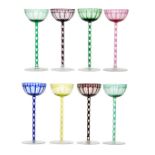 Otto Prutscher - Meyr's Neffe - A set of eight stemmed wine glasses in a range of colours to