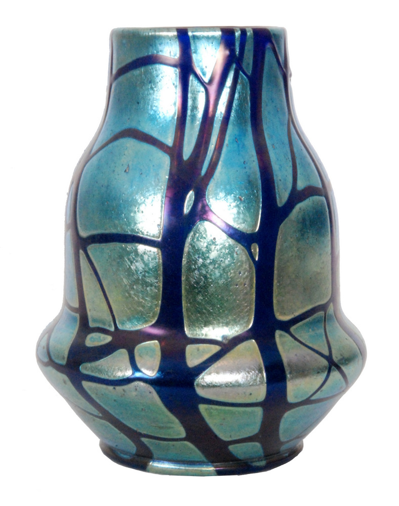 Loetz - An early 20th Century glass vase of footed double gourd form with collar neck,