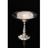 An American Sterling silver tazza with circular shaped bowl to baluster stem and circular weighted