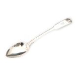 A Scottish provincial silver fiddle pattern dessert spoon with shell detail and engraved initial D