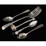 Four items of hallmarked Scottish silver flatware three spoons and a toddy ladle, various dates,