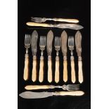 A set of six Victorian hallmarked silver and bone handled fish knives and forks, Birmingham 1871,