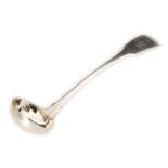 A Scottish provincial silver fiddle pattern toddy ladle with engraved crest and initials to