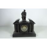 A Victorian black marble Mantle Clock, of Classical design with Corinthian pillars,