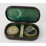 An attractive cased Travel Set, with pocket barometer, thermometer and compass by Negretti & Zambra,