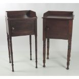 A good 19th Century mahogany Bedside Pot Cupboard, with rail back and turned legs, and a similar,