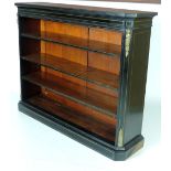 A 19th Century brass inlaid and ebonised Open Bookcase, with canted corners and with ormolu mounts,