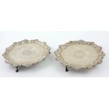 A fine matching pair of English George II silver Card Trays or Waiters, London c.