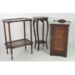 A two tier Whatnot, with gilt decorated panels, turned pillars and legs; a walnut Bedside Locker,