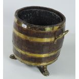 A good Georgian style brass bound oak Fuel Bin, with large brass loop handles,