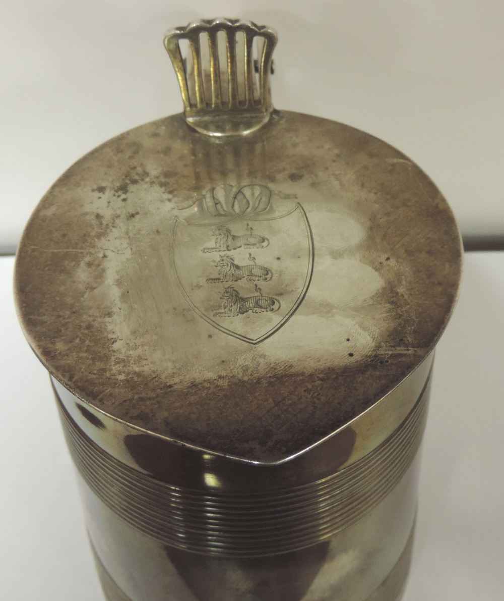 An important heavy George III English silver Tankard, the hinged lid with an engraved coat of arms, - Image 3 of 5