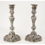 A magnificent pair of finely cast George II Irish silver Candlesticks,