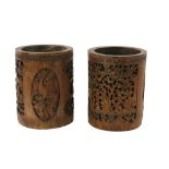 A good pair of 19th Century Chinese carved bamboo Brush Pots,