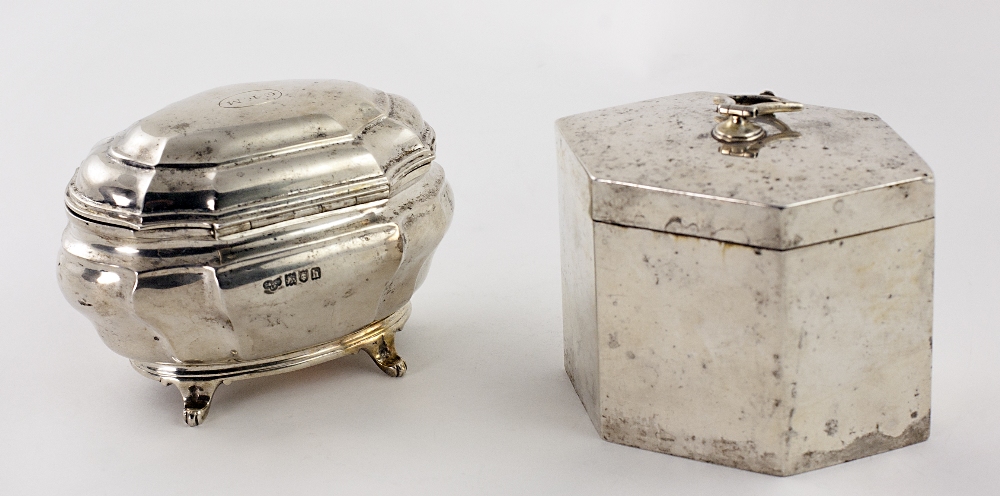 A casket shaped Tea Caddy, London c. 1903, by Goldsmiths Co.