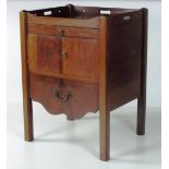 An attractive figured mahogany Chippendale style tray top Bedside Pot Cupboard the frieze drawer