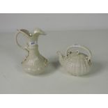 A good First Period Belleek Teapot and Cover, and an attractive Second Period lustre Jug / Vase,