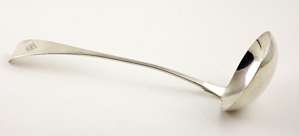 A good Irish Georgian period plain silver Soup Ladle, possibly by John Power, Dublin, c.