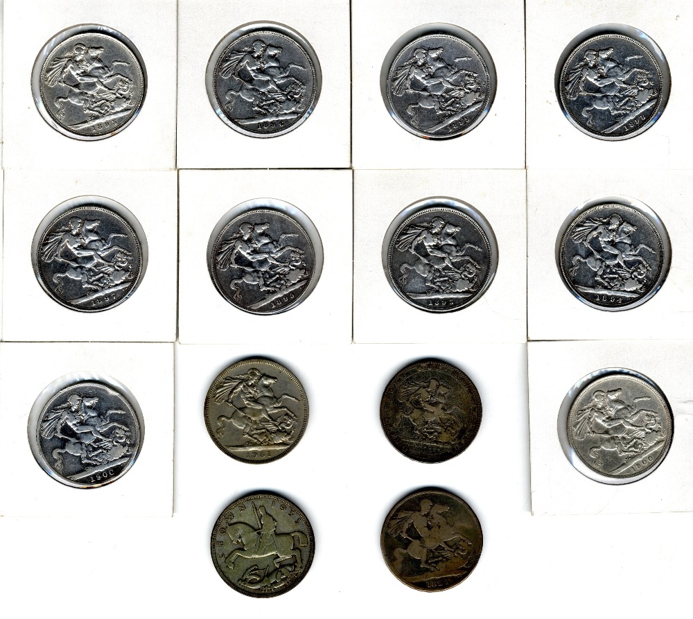 Coins: A group of 10 Victorian Silver Crowns, 1893 (2), 1894 - 1899,