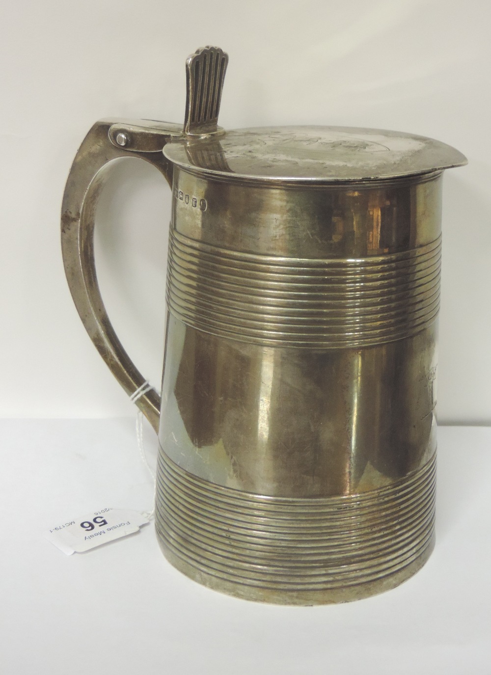 An important heavy George III English silver Tankard, the hinged lid with an engraved coat of arms, - Image 2 of 5