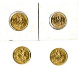 Gold: Three gold Sovereigns, 1910 & 1913 (2), and a Half Sovereign, 1914.