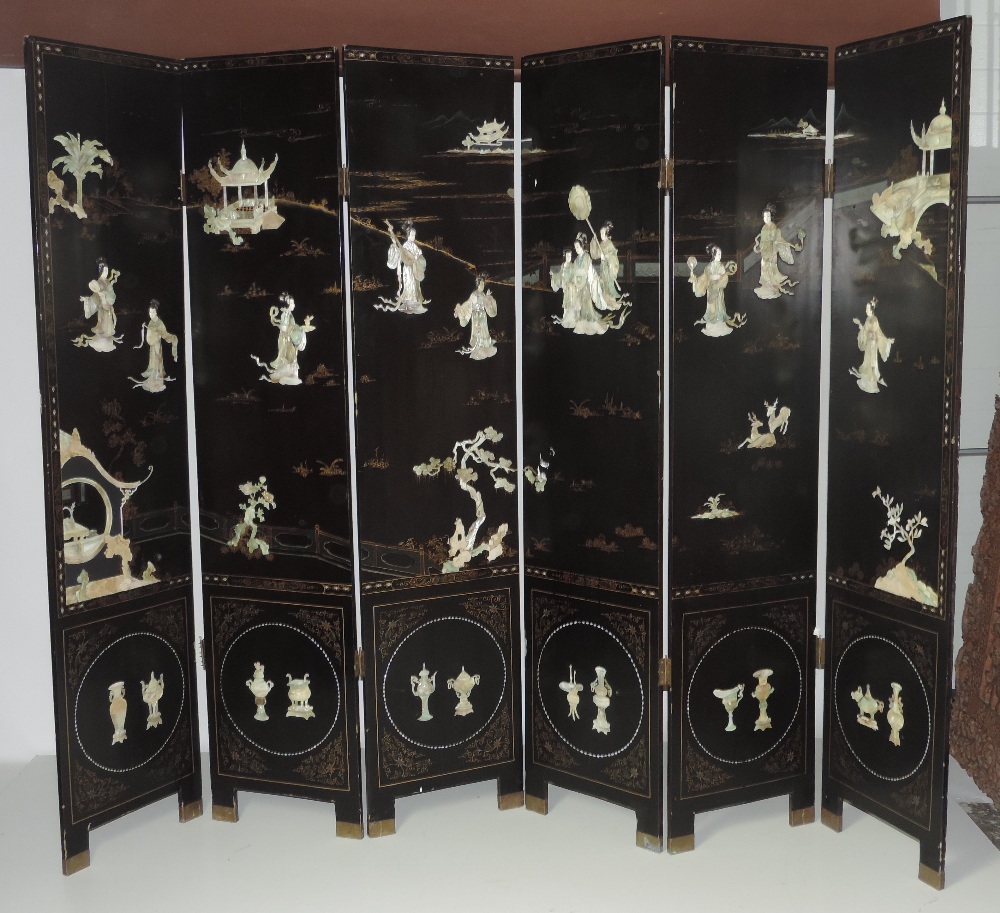 A very good 19th Century Oriental six fold lacquered Screen,