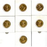 Gold: A collection of 7 Victorian gold Sovereigns, 1872, 1876, 1879, 1880, 1881, 1885 and 1890.
