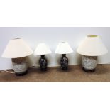 A pair of attractive royal blue ground cloisonne Table Lamps, and shades,