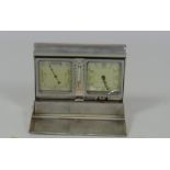 An unusual heavy Edwardian Birmingham silver Desk Companion, clock, barometer, etc.