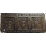 An unusual early 18th Century carved rectangular Wall Decoration, with three panels,
