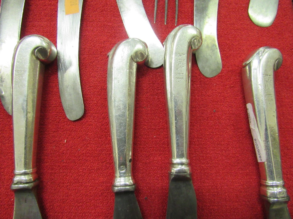 A very rare suite of English Georgian silver pistol handled Cutlery, - Image 8 of 12