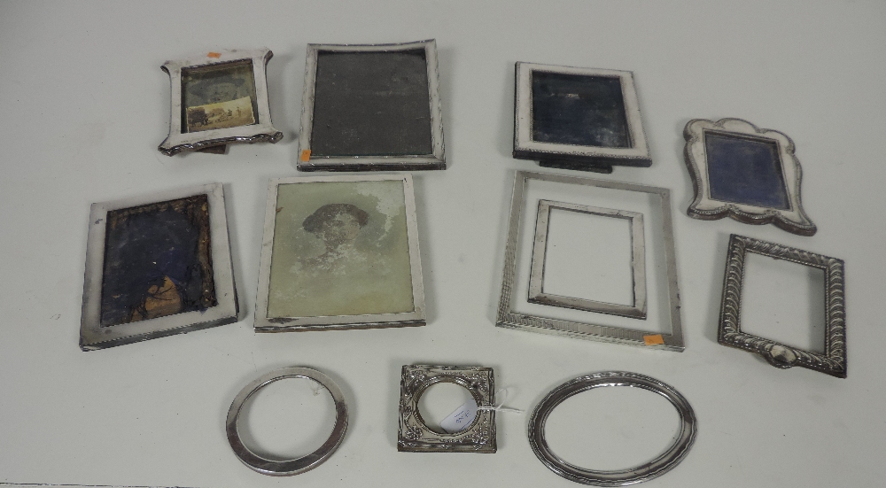 Collection of approx. 10 varied silver mounted Photograph Frames, various sizes, some damaged backs.