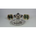 A pair of yellow ground Wedgwood two handled Fruit Dishes, a large Victorian 'Pomeranian' Meat Dish,