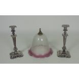 A pair of late 19th Century silver plated Candlesticks, approx.