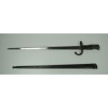 A good 19th Century French Gras Bayonet, the handle with wooden grip and brass pommel, blade 52.