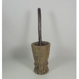 Taxidermy: An unusual 19th Century African carved wooden Meal Bowl & Grinder Stick.