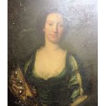 Mid-18th Century Irish School A half length Portrait of Lady in lace trimmed green velvet dress,