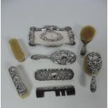 A mixed but very attractive early 20th Century silver Dressing Table Set,