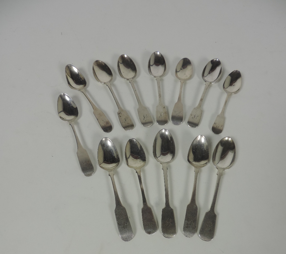 A set of 6, 19th Century Irish silver Teaspoons, and 7 other Irish Teaspoons. A lot.