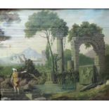 Late 18th Century Italian School "Romantic Italiante Landscape with figure on steps near ruins in
