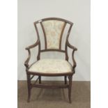 An elegant Edwardian inlaid mahogany Elbow Chair,