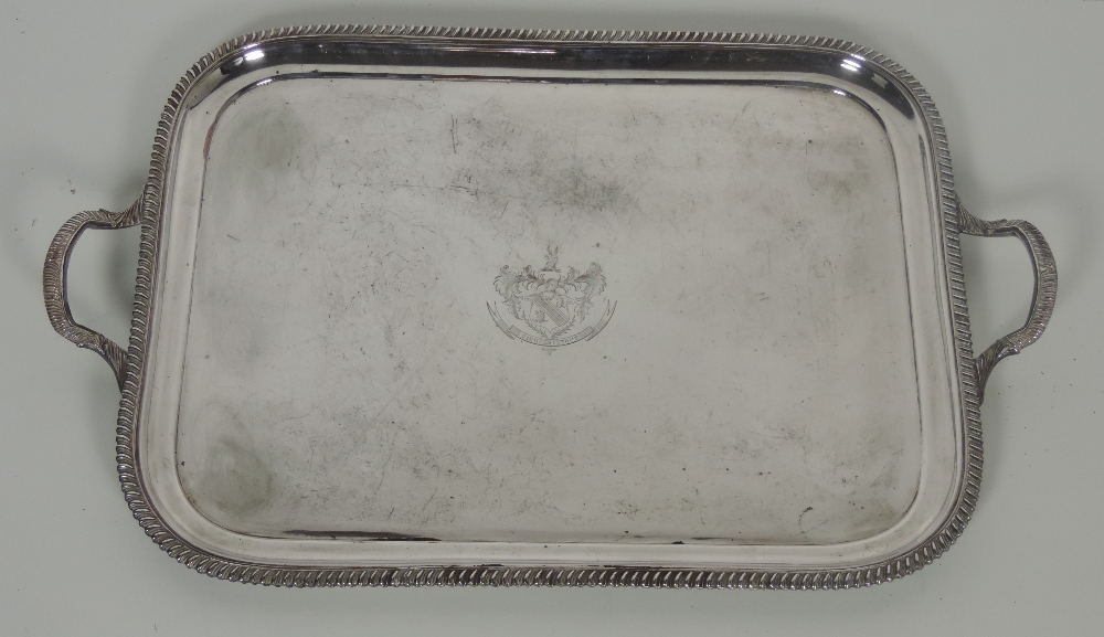 A very large 19th Century two handled Tray, silver plated on copper,