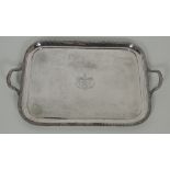 A very large 19th Century two handled Tray, silver plated on copper,