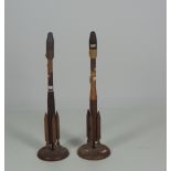 A very unusual matching pair of tall Table Ornaments, constructed to a rocket design,