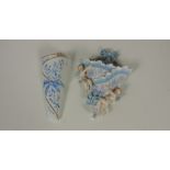 A large 19th Century Continental porcelain Posy Holder, decorated in blue and with Adams love knots,