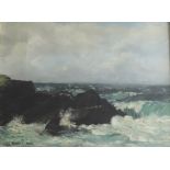 T. Everard Spence, 1899 - 1992 "Northern Ireland, Costal Scene with breakers hitting the rocks," O.