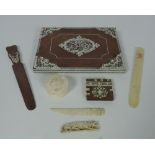 A 19th Century Vizagapatam style wooden Desk Set, with blotter pad, letter opener and box,